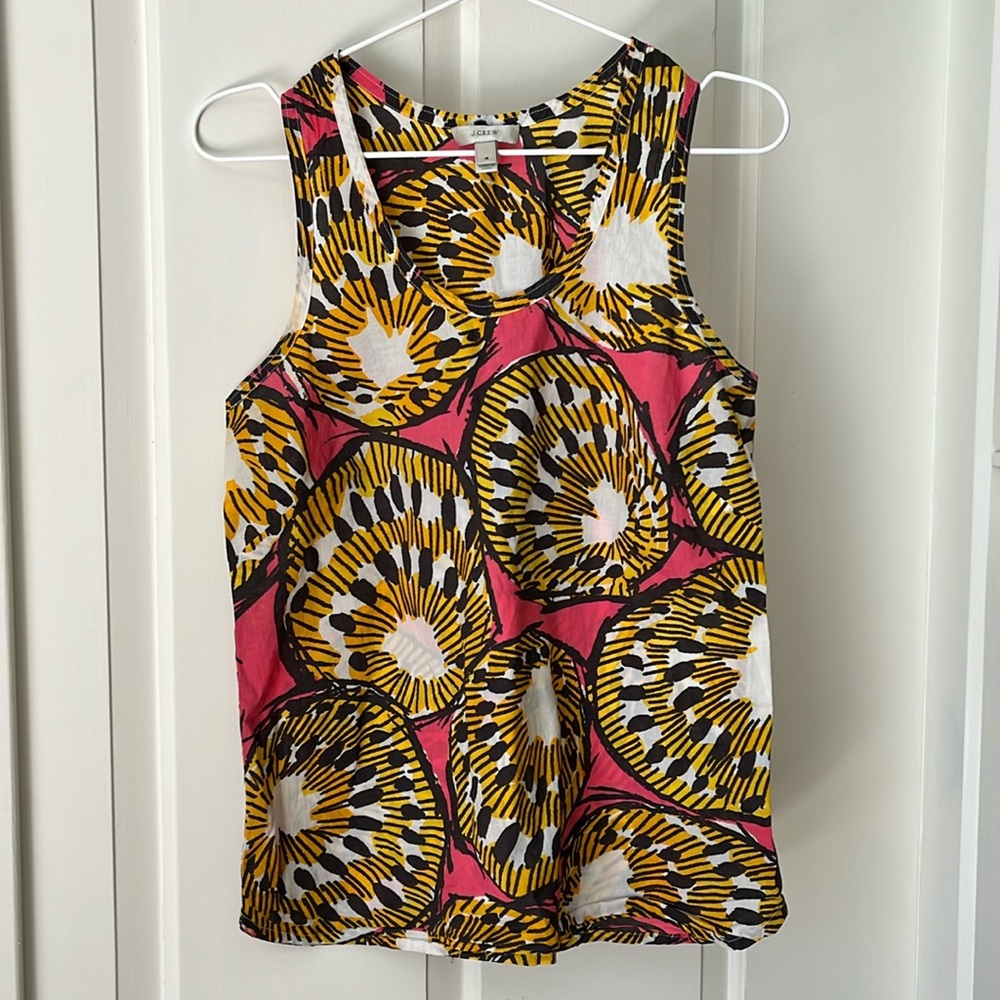 J. CREW RATTI ITALIAN PRINT COTTON VOULE TANK SLEEVELESS TOP SZ 4